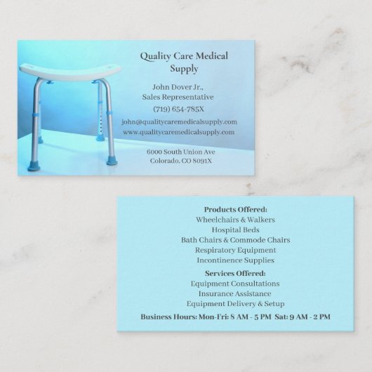 ブルーシャワーチェア装置メディカルシニアシニ気にア 名刺 (正面/裏面)