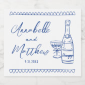 ブルーシャンパンハンドドロー結婚ド スパークリングワインラベル (シングルラベル)