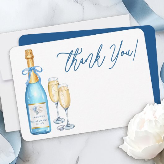 ブルーシャンパンブライダルシャワーサンキューカード サンキューカード