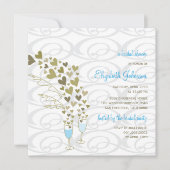 ブルーシャンパン応援ゴールデンハートブライダルシャワー 招待状 (正面)