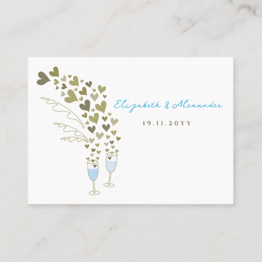 ブルーシャンパン応援フローティング金ゴールドハート結婚ズ プレイスカード (裏面)