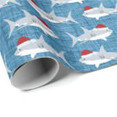 ブルーシャークお洒落サンタハットデザイン ラッピングペーパー (ロールコーナー)