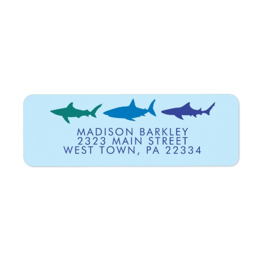 ブルーシャークかわいいキッドの差出人住所ラベル ラベル (正面)