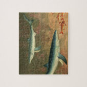ブルーシャークが魚を食べている、ヴィンテージの海洋生物 ジグソーパズル (縦)