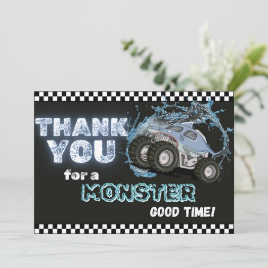 ブルーシャークのモンスタートラックありがとうご注意 サンキューカード (スタンド正面)