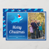 ブルーシャークインサンタハットクリスマスフラット シーズンカード (正面/裏面)