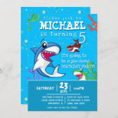 ブルーシャークキュートシーライフ子供の誕生日プールパーティー 招待状 (正面/裏面)