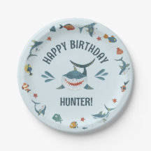 ブルーシャークテーマ誕生日パーティープレート 子供へ