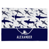 ブルーシャークパターンとネームボーイバースデーパーティー ラージペーパーバッグ (裏面)