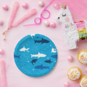 ブルーシャークパターンバースデーパーティー紙プレート ペーパープレート (パーティー)