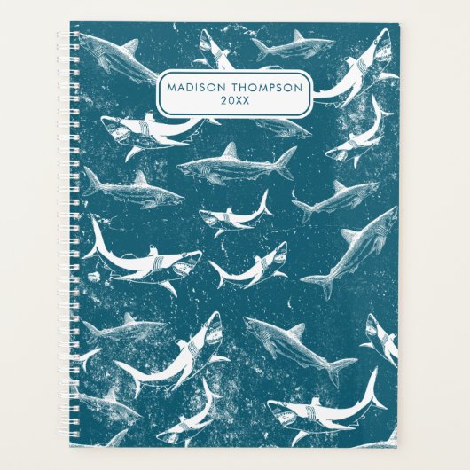 ブルーシャーク動揺してパターンキッズ名前をカスタムする プランナー手帳 (正面)