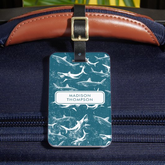 ブルーシャーク動揺してパターンキッズ名前をカスタムする ラゲッジタグ (正面インサイチュ2)