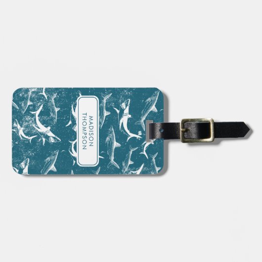 ブルーシャーク動揺してパターンキッズ名前をカスタムする ラゲッジタグ (正面横)