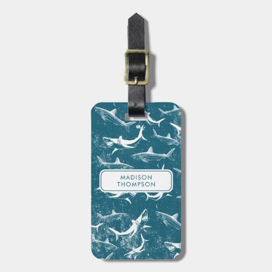 ブルーシャーク動揺してパターンキッズ名前をカスタムする ラゲッジタグ (正面縦)