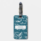 ブルーシャーク動揺してパターンキッズ名前をカスタムする ラゲッジタグ (裏面縦)