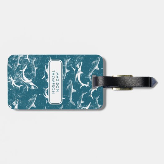 ブルーシャーク動揺してパターンキッズ名前をカスタムする ラゲッジタグ (裏面横)