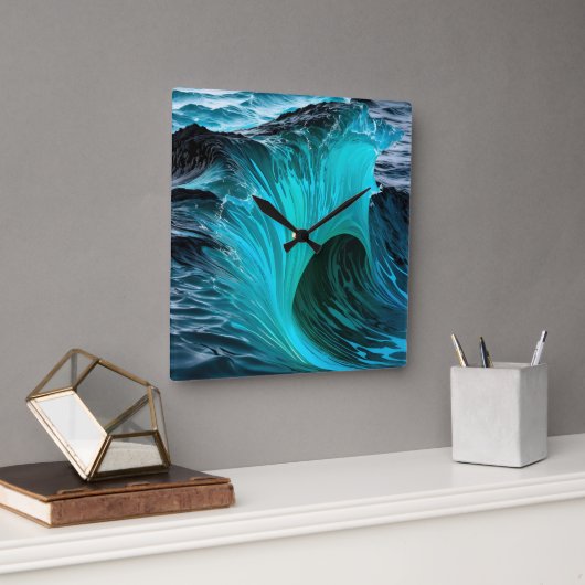 ブルーシャーク波「オラティブロン」 スクエア壁時計 (オフィス)