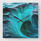 ブルーシャーク波「オラティブロン」 スクエア壁時計 (正面)