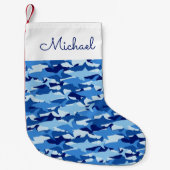 ブルーシャーク·パターン|名前の追加 スモールクリスマスストッキング (正面)