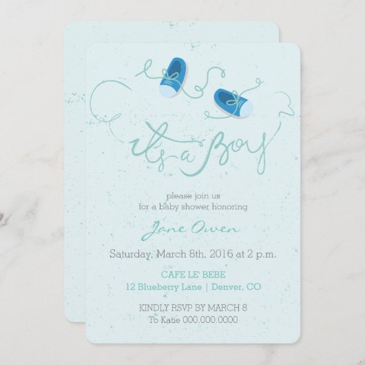 ブルーシューズの赤ちゃんシャワーの招待状だ 招待状 (正面/裏面)