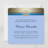 ブルーシューズブラック金ゴールドクラウンプリンスベビーシャワー 招待状 (裏面)