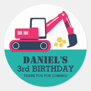 ブルーショベル児童誕生日パーティーのステッカー ラウンドシール