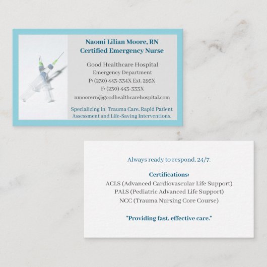 ブルーシリンジヘルスケア登録ナースRN 名刺 (正面/裏面)