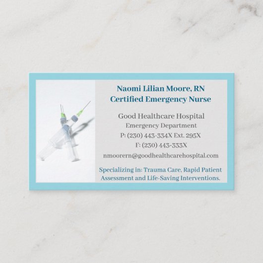 ブルーシリンジヘルスケア登録ナースRN 名刺 (正面)