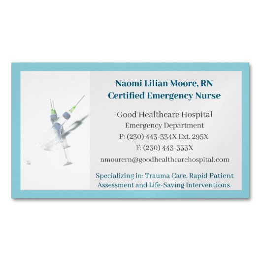 ブルーシリンジRN医療登録ナース マグネット名刺 (正面)
