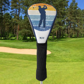 ブルーシルエットゴルファーonレトロストライプゴルフ ゴルフヘッドカバー