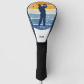 ブルーシルエットゴルファーonレトロストライプゴルフ ゴルフヘッドカバー (正面)