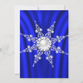 ブルーシルクパールスノーフレークシルバーウィンターウェディング 招待状 (裏面)