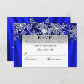ブルーシルクパールスノーフレークシルバーウィンターRSVP 出欠カード (正面/裏面)