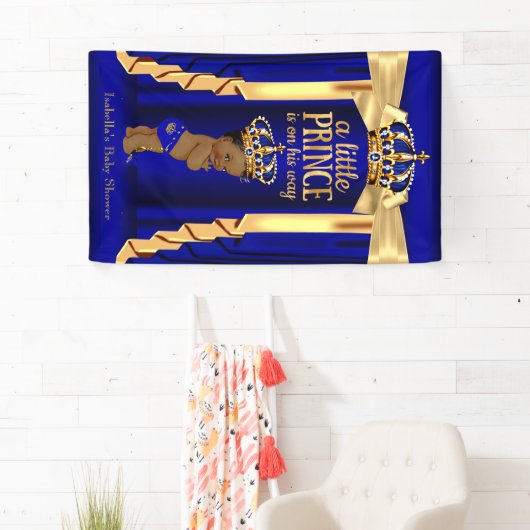 ブルーシルク王室の金ゴールドクラウン赤ちゃんシャワーエスニック 横断幕 (インサイチュ)