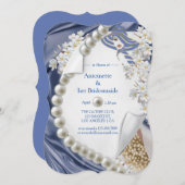 ブルーシルク&アイボリーパールブライダルパーティ 招待状 (正面/裏面)