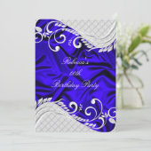 ブルーシルク&シルバースワール誕生日のお知らせ 招待状 (スタンド正面)