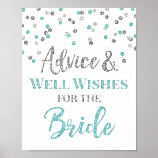ブルーシルバーのコンフェッティ　新婦へのアドバイスサイン ポスター (正面)