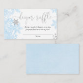 ブルーシルバーのスノーフレークベビーシャワーおむつラッフル エンクロージャーカード (正面/裏面)