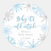 ブルーシルバーの雪の結晶ベビーの冷たい外 ラウンドシール (正面)
