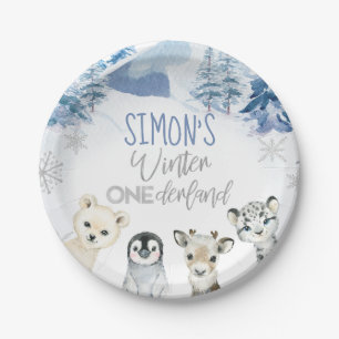 ブルーシルバーアークティックウィンターオネダーランド誕生日 ペーパープレート