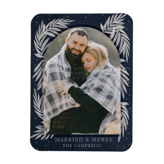 ブルーシルバーアーメリーチボタニカルフォトホリデー マグネット (縦)