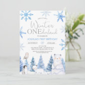 ブルーシルバーウィンターアニマルズオンダーランド誕生日 招待状 (スタンド正面)