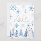 ブルーシルバーウィンターアニマルズオンダーランド誕生日 招待状 (裏面)