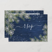 ブルーシルバーウィンターウッドプレ素朴イド結婚の+メニュー 出欠カード (正面/裏面)