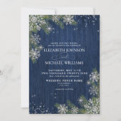 ブルーシルバーウィンターウッドプレ素朴イド結婚ズ 招待状 (正面)