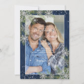 ブルーシルバーウィンターウッド素朴プレイド結婚写真 招待状 (正面)