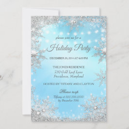 ブルーシルバーウィンタークリスマスホリデーパーティー 招待状