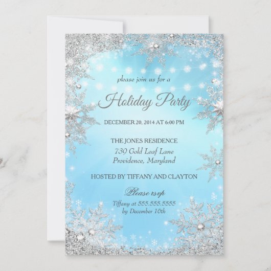 ブルーシルバーウィンタークリスマスホリデーパーティー 招待状 (正面)