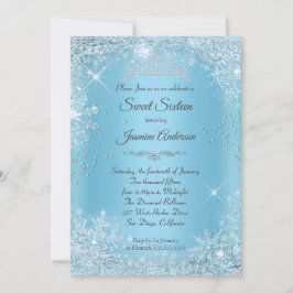 ブルーシルバーウィンターワンダーランドスウィート16ティアラ 招待状
