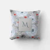 ブルーシルバーウォーターのカラーフローラスクリプト クッション (正面)